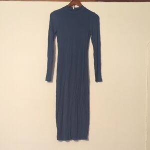 Elegant Royal/Navy Blue Fitted Long Sleeve Midi Dress